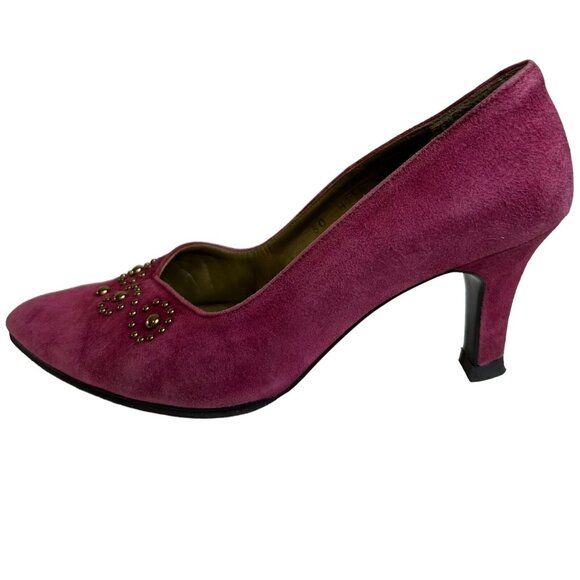 Vintage Saint Laurent YSL Pump Shoes Purple Sz US 6 EU 36 Stud Details Point Toe - Picture 5 of 16